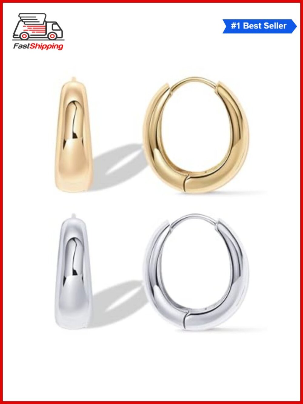 ✨PAVOI 14K Gold Plated Small Chunky Hoop Earrings for Women Hypoallergenic